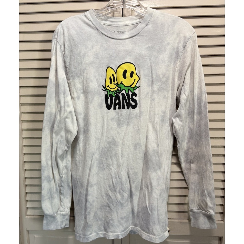 Vans T-Shirt Size Small Tie Dye Gray/White Graphic Logo Long Sleeve Classic Fit